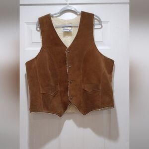 Vintage Suede Leather Sherpa Vest Snap Button Size Large